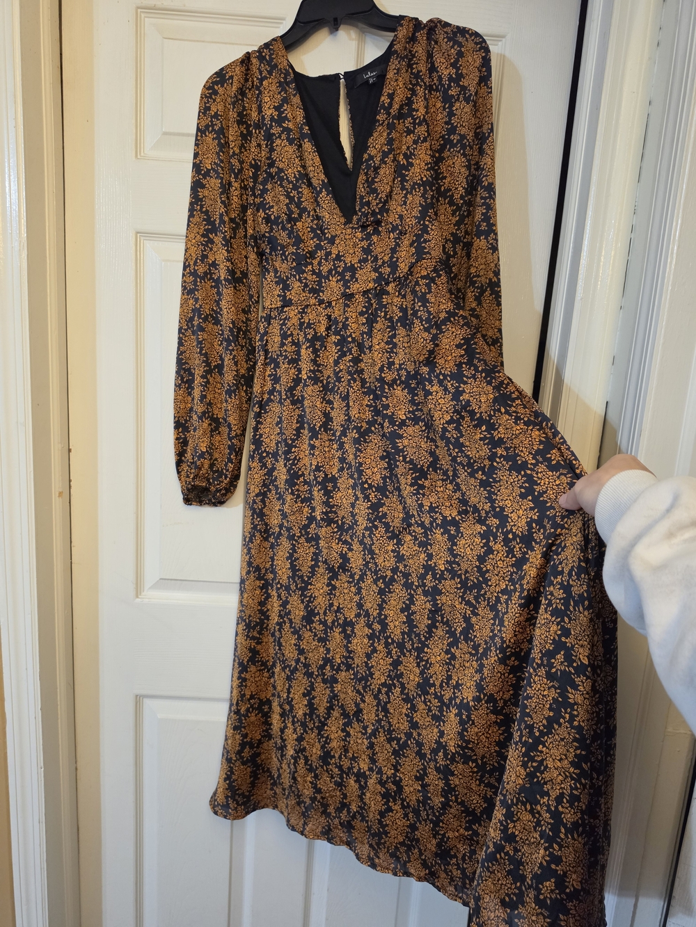 Graceful Impression Black and Orange Floral Print Midi Dress - Picture 5 of 11
